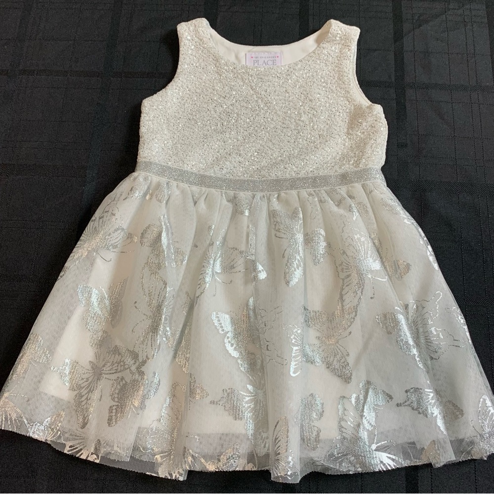 The Childrens Place girls size 3T silver butterflies accents spring Easter dress